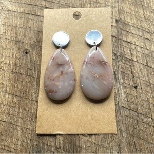 Natural Rose Colored Agate Teardrop Studded Back Earrings